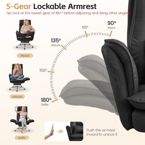 Big and Tall Office Chair, Footrest & Flip Armrest for Pets, Dark Black - Image 3