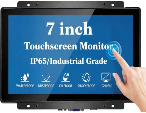 7 Inch Open Frame Capacitive Touchscreen Monitor - 10-Point Touch 1024x600 300 Nits IP65 Waterproof Display VESA Panel Mount - for Kiosk POS HMI Automation Digital Signage 7x24h Industrial Work by openframetouchscreenmonitor