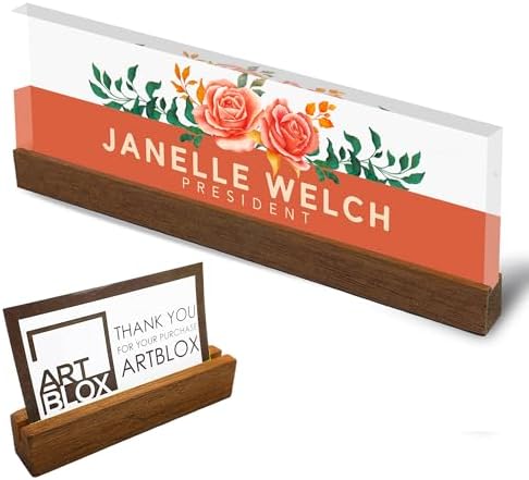 ARTBLOX Personalized Acrylic Desk Name Plate with Business Card Holder by Artblox