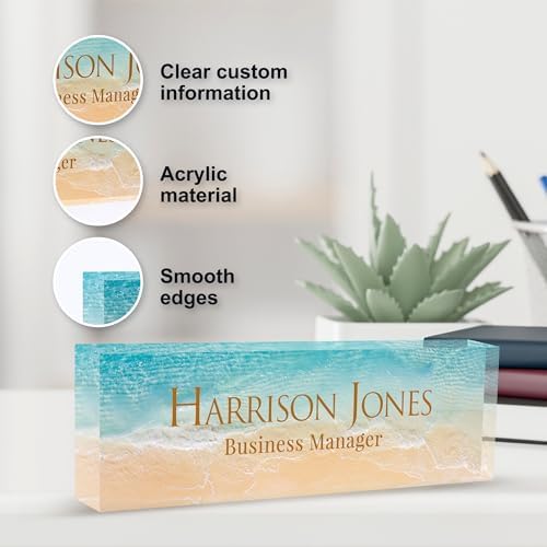Personalized Name Plate for Desk, Custom Desk Name Plate, Acrylic Name Plate Office Desk Accessories, Personalized Office Gifts for Coworkers Teachers, Employee Appreciation Gifts (B-Beach) - Image 3