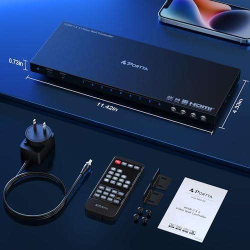 PORTTA Video Wall Controller 3x3 4K, HDMI Video Wall Processor with 19 Splicing Modes, RS232, 180° Rotate, Audio Extractor, 3x3, 3x2, 2x3, 2x2, 4x2, 2x4, 1x2, 2x1, 9 tv Screens into 1 Wall Display - Image 7