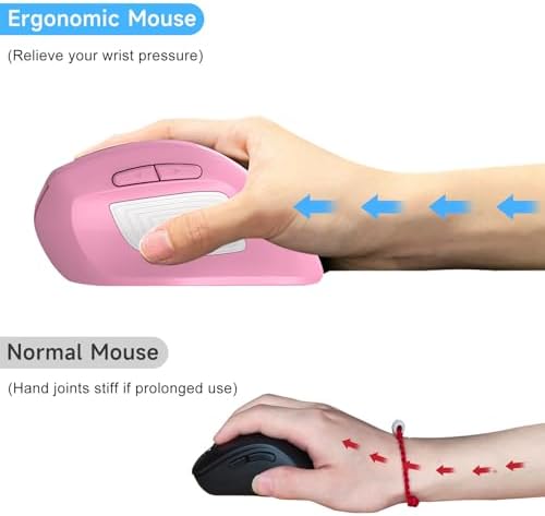 memzuoix Ergonomic Wireless Mouse, 2.4G Optical Cordless, 800/1200/1600 DPI, Vertical Computer Mouse for Laptop, Mac, PC, Desktop (Right Hand, Large) - Pink - Image 3