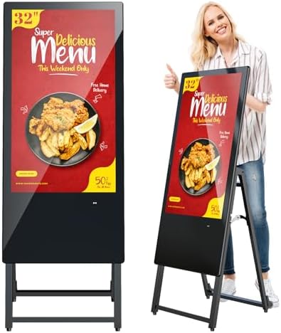 MWE 32 Inch Digital Signage Display, Portable LCD Digital Kiosk Monitor, Advertising Display Poster, Android Kiosk with Auto Media Player, HDMI/USB by QIXZOCV