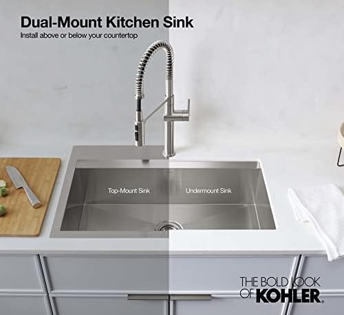 KOHLER 80086-1PC-NA Task™ 27" Top-/Undermount Workstation Stainless Steel Kitchen Sink, Includes Accessories, 1 Faucet Hole, Single Bowl Kitchen Sinks - Image 5