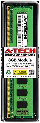 A-Tech 8GB DDR3 1866MHz PC3-14900 CL13 UDIMM 2Rx8 1.5V Non-ECC DIMM 240-Pin Desktop RAM Memory Upgrade Module by A-TechComponents