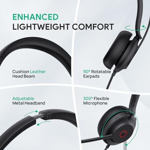 Yealink UH35 Wired Headset,USB-A,AI Noise Canceling Mic,Call Control,On-Ear (Pack of 2) - Image 3
