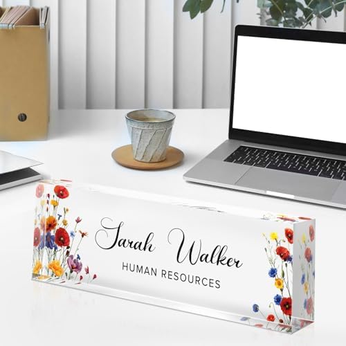 Custom Name Plate for Desk - Desk Name Plate Personalized - Acrylic Office Desk Accessories - Appreciation Gifts for Coworkers Employee Teacher Staff Boss - Office Decor for Women Men (Red Flowers A) - Image 4