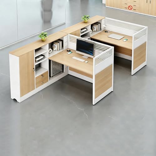 Modern Office Cubicle Workstation Desk with Tempered Glass Privacy Panels, USB Charging Hub & Cable Management,Multi-Person Modular Computer Desk for Commercial Office (B-Left, Two Person-F) by Unknown