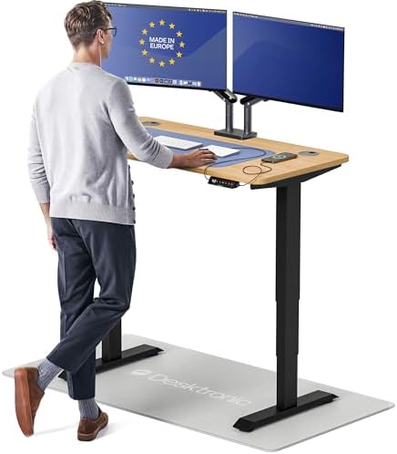 Desktronic HomePro Standing Desk 48x24 — Made in Europe, Ergonomic Sit Stand Home Office Desk, Electric Height Adjustable, Dual Motor, USB & USB-C Charging, Wobble-Free, Touchscreen, 3 Memory Presets by Desktronic