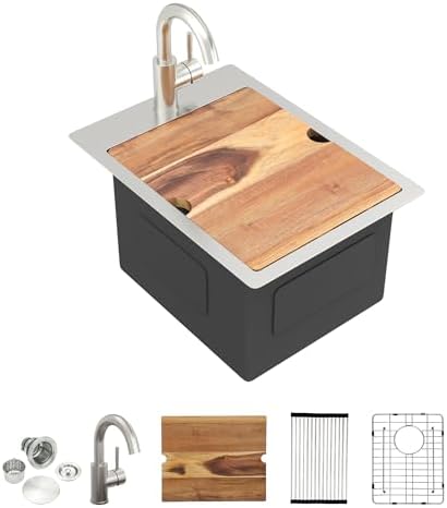 14"x19" Bar Prep Sink Drop In Workstation with Faucet Combo by FULORNI