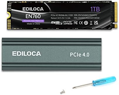 1TB M.2 2280 NVMe SSD with Heatsink, PCIe Gen4.0 Internal Solid State Drive Compatible with PS5/PC, Up to 5000MB/s 3D NAND TLC Dynamic SLC Cache, for PS5 Storage Expansion, 5Year Warranty EN760 by EDILOCA