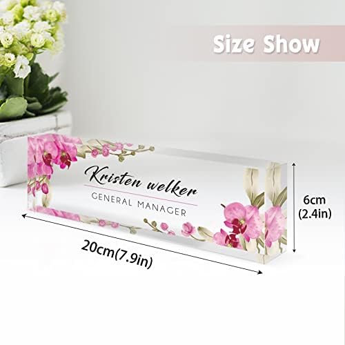 Desk Name Plate Personalized, Custom Name Plates for Desks, Office Desk Decor, Orchids Style Clear Acrylic Glass Block, Personalized Office Gifts for Women Men Boss Teachers Coworker Appreciation Gift - Image 2