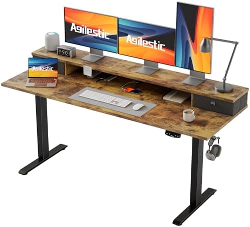 Agilestic 63 * 24 Inch Electric Standing Desk with Drawers, Rustic Brown by Agilestic