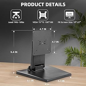 WEARSON Low Profile Monitor Stand - Foldable Touch Monitor MINI PC Stand Compatible with VESA 75x75 and 100x100mm Monitor Mounts For Kiosk,AIO Monitor Base Adjustable Folding Flat - Image 6