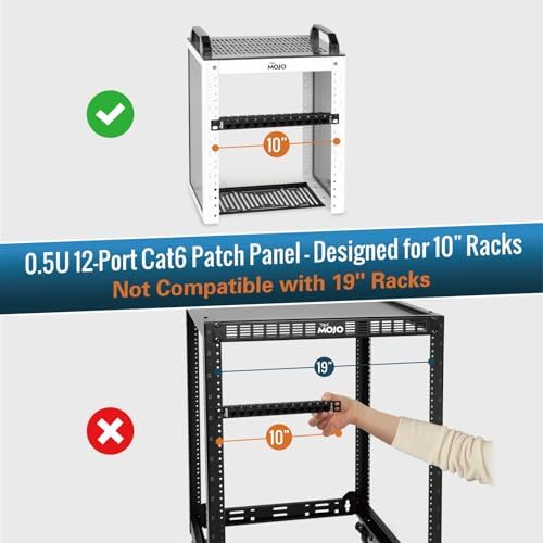 Tecmojo 12-Port Cat6 Patch Panel, 0.5U Rack Mount Modular Panel with Keystone Coupler, for 10" Server Rack & Network Cabinet, Gigabit Ethernet, Black - Image 2
