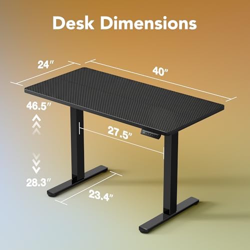 HUANUO 40x24 Inch Electric Standing Desk, Adjustable, Carbon Fiber Black - Image 3