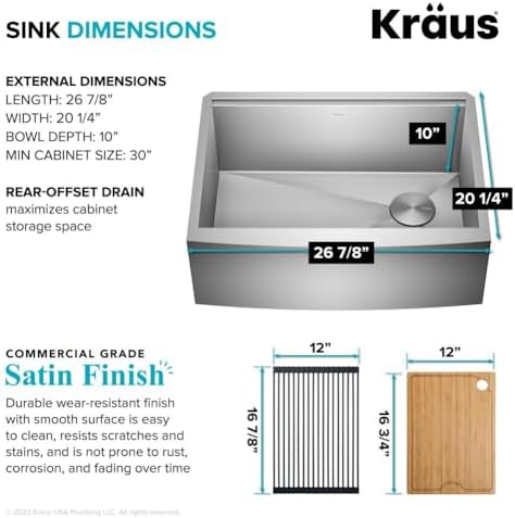 KRAUS Kore 27-Inch Farmhouse Workstation 16 Gauge Stainless Steel Kitchen Sink with Accessories, KWF210-27 - Image 5