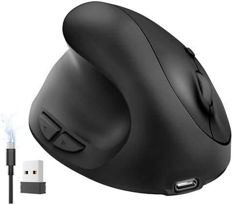 Left Hand Ergonomic Vertical Wireless Mouse Type C Rechargeable 6-Btn Mice by ATTOE