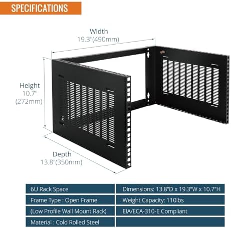 Tecmojo 6U Wall Mount Rack,6U Rack 14 inch Depth,19" Network Rack for Shallow Server and IT Equipment, Network Switches,Patch Panel Bracket,110lbs(50kg) Weight Capacity,Black - Image 2