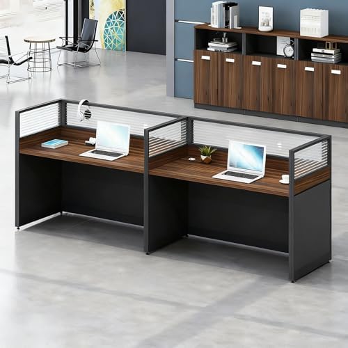 2-person Office Cubicle Desk Workstation w/Mute Privacy Panels, Dark Walnut by Nykto