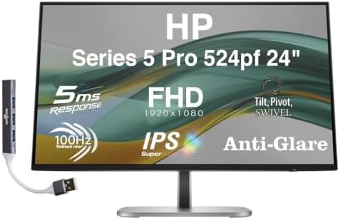 HP Series 5 Pro 524pf 24" FHD IPS Monitor Adjustable Height, Pivot by Unknown