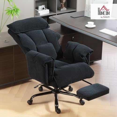 HOMCOM Desk Chair Comfy Recliner with Foot Rest Extra Wide Seat Black - Image 2