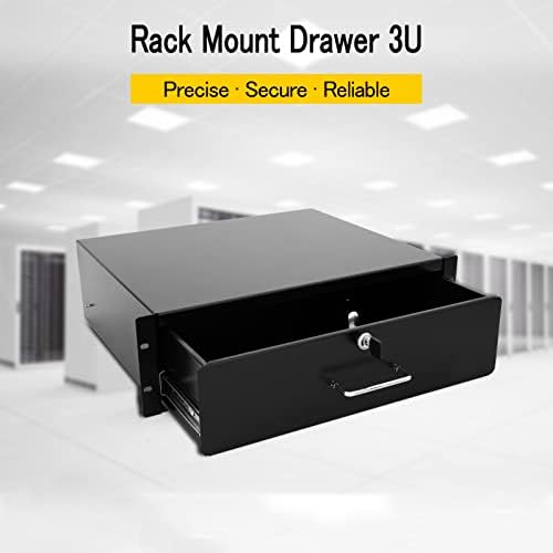 3U Rack Drawer Server Cabinet Case 19 Inch Rack Mount DJ Locking Rack Network Rack Deep Drawer with Key, with Rear Pass-Through Holes for Routing Cables(3U) - Image 2