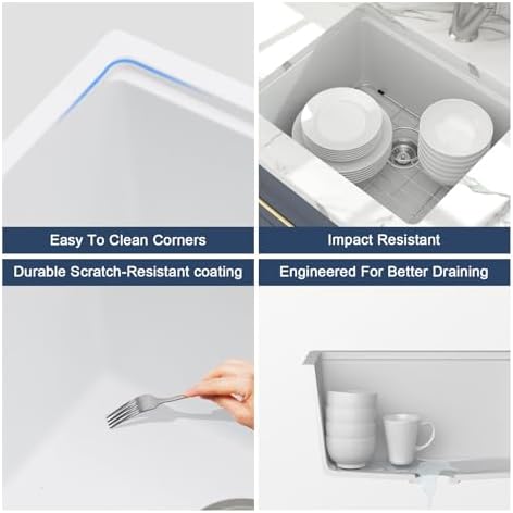 Lordear 21 Inch Granite Composite Bar Sink - 21"x18" Undermount Kitchen Sinks White Quartz Composite Sinks Single Bowl Under Counter Ledge Workstation Bar Prep RV Sink Basin - Image 6