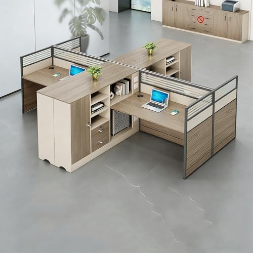 Modern Office Cubicle Workstation Desk with Tempered Glass Privacy Panels, USB Charging Hub & Cable Management,Multi-Person Modular Computer Desk for Commercial Office (C-Left, Four Person) by Unknown