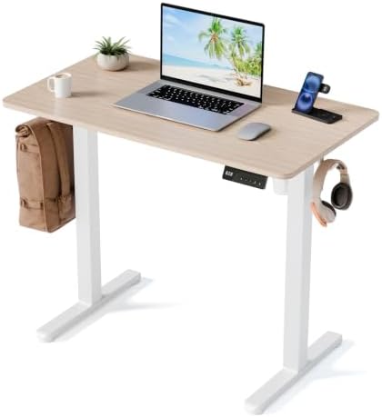 35" Electric Standing Desk, Small Sit Stand up Desk, Light Walnut by YOLEZO