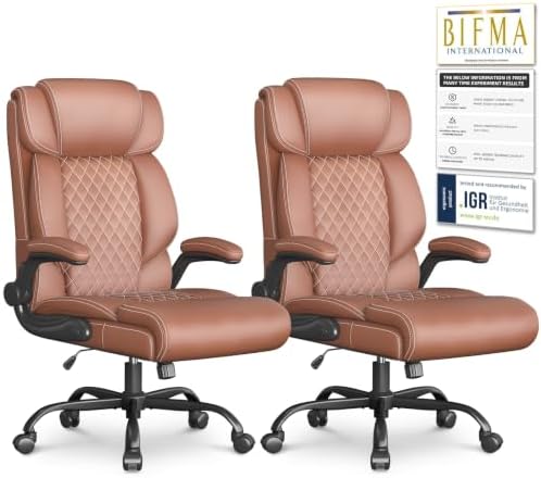 Office Chair, Executive High Back Big and Tall Office Chair,Brown by Cyzena