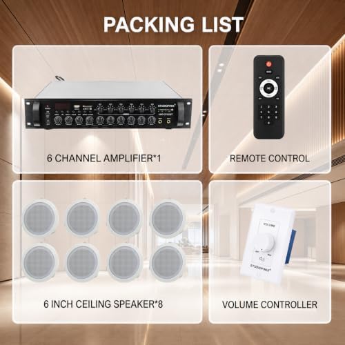 STUDIOFINIX 6" 70V Ceiling Speaker System with 6-Zone Amplifier Commercial - Image 7