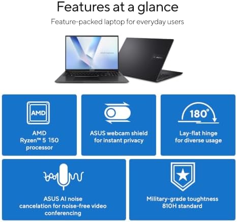 ASUS Vivobook 16 Laptop - 16” WUXGA 1920X1200 16:10 Display - AMD Ryzen™ 5 150 Processor, 8 GB RAM, 512 GB SSD, Windows 11 Home, Indie Black, M1605NAQ-ES51 - Image 3