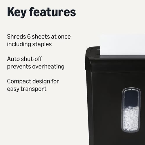 Amazon Basics 6-Sheet High Security Cross-Cut Paper and Credit Card Shredder, 3.7 Gallon, Shreds Staples, Auto Shut-Off, Compact Design for Home, Black - Image 2