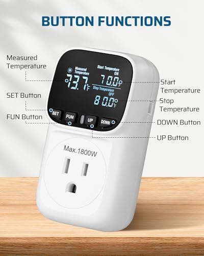 DEWENWILS Temperature Controller Outlet, 15A Thermostat Outlet, -40~210°F - Image 2