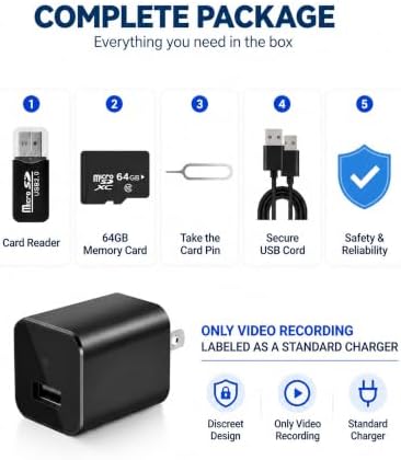 NJINALW USB Charger Hidden Camera, 1080P Small Camera with Motion Detection, Camera with 64GB Micro SD Card Included, Nanny Camfor Home, Window, Indoor and Security (No WiFi) - Image 3