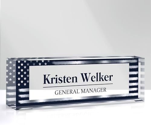 Custom Name Plate for Desk, Personalized Desk Name Plate on Clear Acrylic Glass, Appreciation Gifts for Teacher Employee Boss Coworkers Nurse, Office Desk Accessories for Women Men (Navy Blue) by DOCRAGI