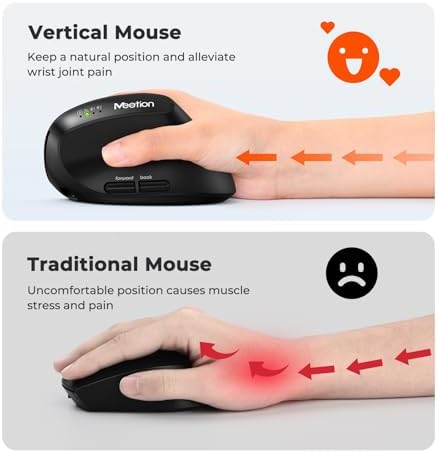 MEETION Ergonomic Vertical Mouse, Wireless Bluetooth Mouse, Black - Image 3