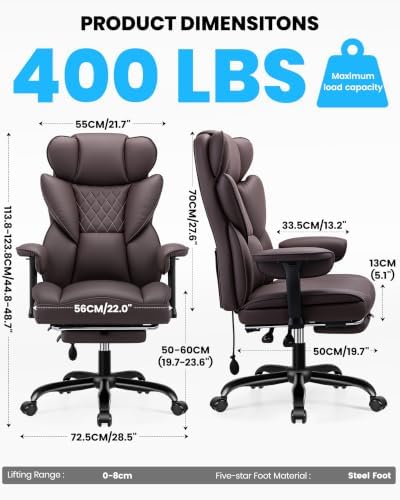 Office Chair, Big and Tall Executive Chair with Adjustable Lumbar Support - Image 3