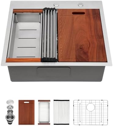Sarlai 25 Kitchen Sink Drop-In Workstation - 25 x 22 Inch Topmount Ledge Stainless Steel 16 Gauge Single Bowl Over Counter for Kitchen, Laundry, Utility Room - Image 6