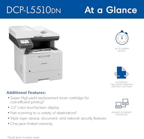 Brother DCP-L5510DN Business Monochrome Laser All-in-One Printer with Duplex Printing and Networking, Works with Alexa - Image 3