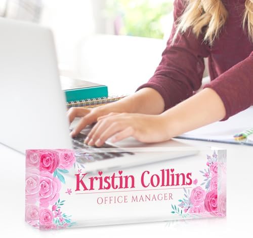 Custom Name Plate for Desk, Personalized Desk Name Plate on Clear Acrylic Glass, Appreciation Gifts for Teacher Employee Boss Coworkers Nurse, Office Desk Accessories for Women Men (Rose) - Image 3