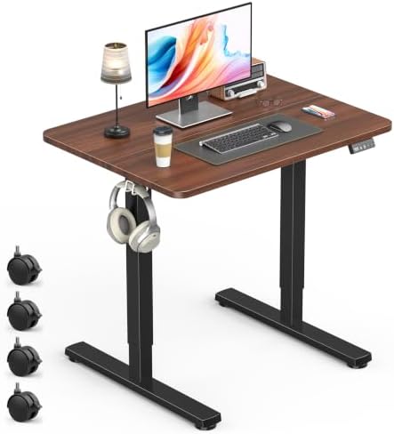 Small Electric Standing Desk, Gaming Desk, 31.5x24 Inch, Walnut by Zontera