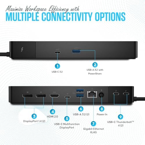 WD22TB4 Dell Thunderbolt 4 Dock 40Gbps USB-C/USB A - Dell Docking Station Dual Monitor with 180W, HDMI & DisplayPort Cable - Supports 4K Displays & Upto 3 Monitors (Renewed) - Image 4