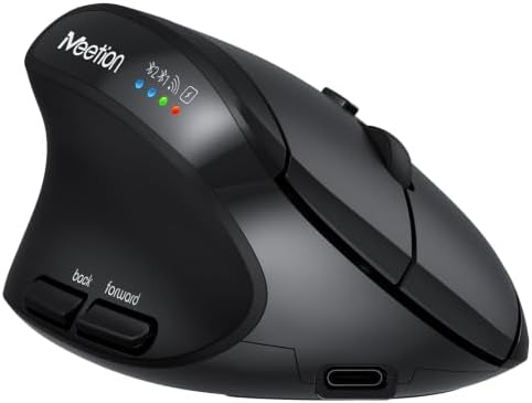 MEETION Left-Handed Ergonomic Vertical Mouse, Wireless, Rechargeable, Black by MEETION