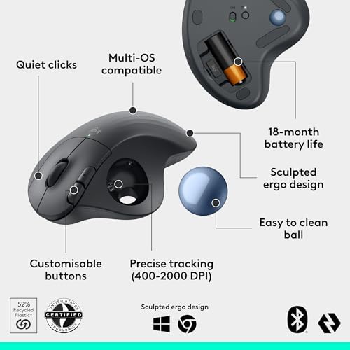 Logitech Ergo M575S Wireless Bluetooth Trackball Mouse - Graphite Blue Ball - Image 6