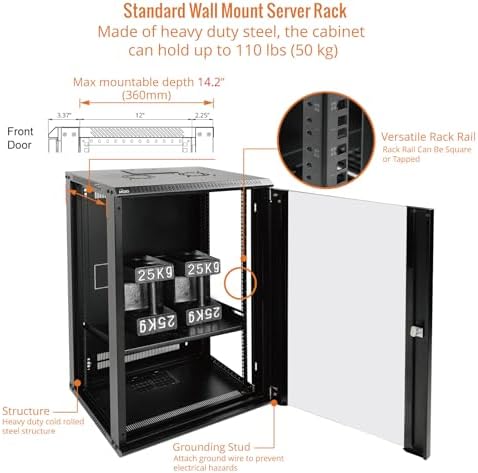 Tecmojo 18U Wall Mount Rack Network Cabinet for 19" IT Equipment,with Lockable Glass Door and Side Panels,Cooling Fan,Black,17.7inch Depth for AV/Computer/Electronics Equipment Data Rack - Image 4