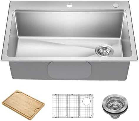 KRAUS Fairlane 30 in Drop In/Top Mount Workstation Single Bowl 18-Gauge Stainless Steel Kitchen Sink with Accessories, KWT610-30 by Unknown