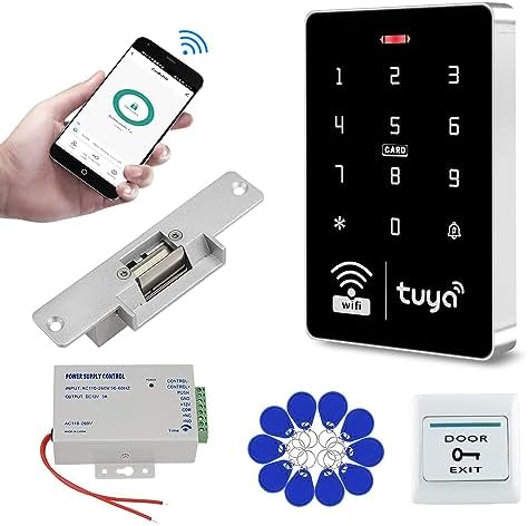 WiFi Tuya APP Access Control System Waterproof Kits RFID Keypad Controller 125KHz 13.56MHz + Door Electric Strike Lock + DC12V Power Supply, 10,000 Large User Capacity by QttyElok