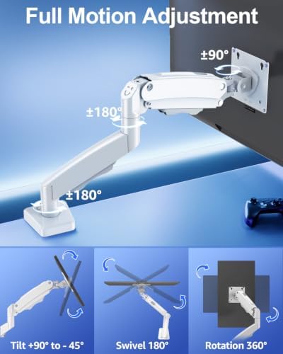 Single Monitor Mount for 32 27 24 22 inch Screen, Monitor Arm Holds 4.4-22 lbs, Monitor Desk Mount, Gaming & Home Office Use, VESA 75x75mm & 100x100mm, Pro White - Image 3